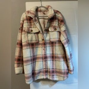 Plaid button up Sherpa shacket